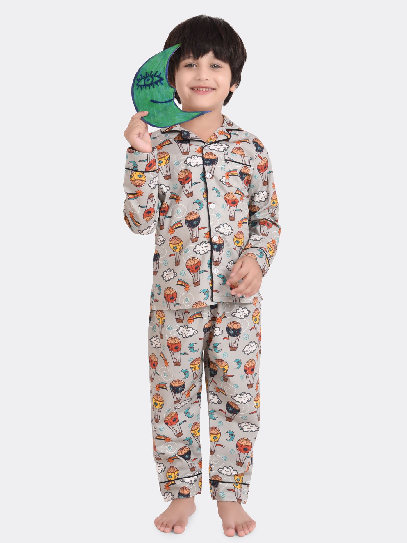 Sky Balloon Grey Printed Nightsuit Set