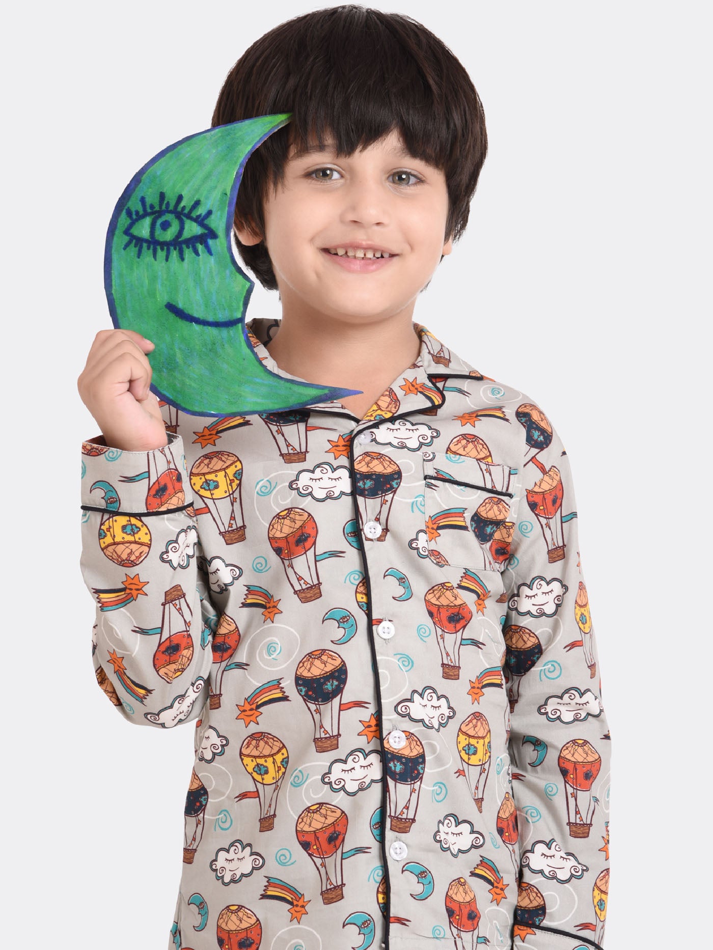 Sky Balloon Grey Printed Nightsuit Set