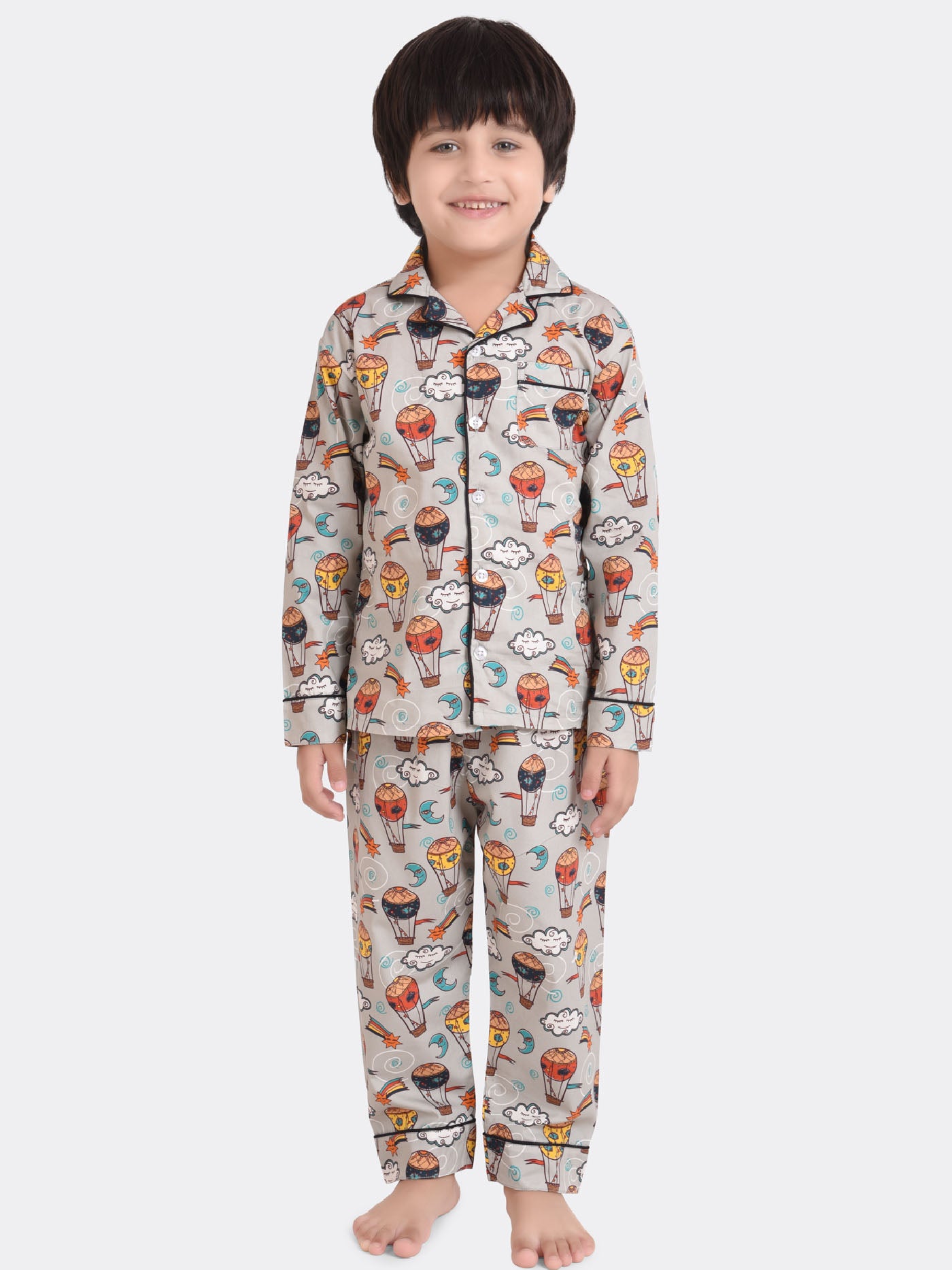 Sky Balloon Grey Printed Nightsuit Set
