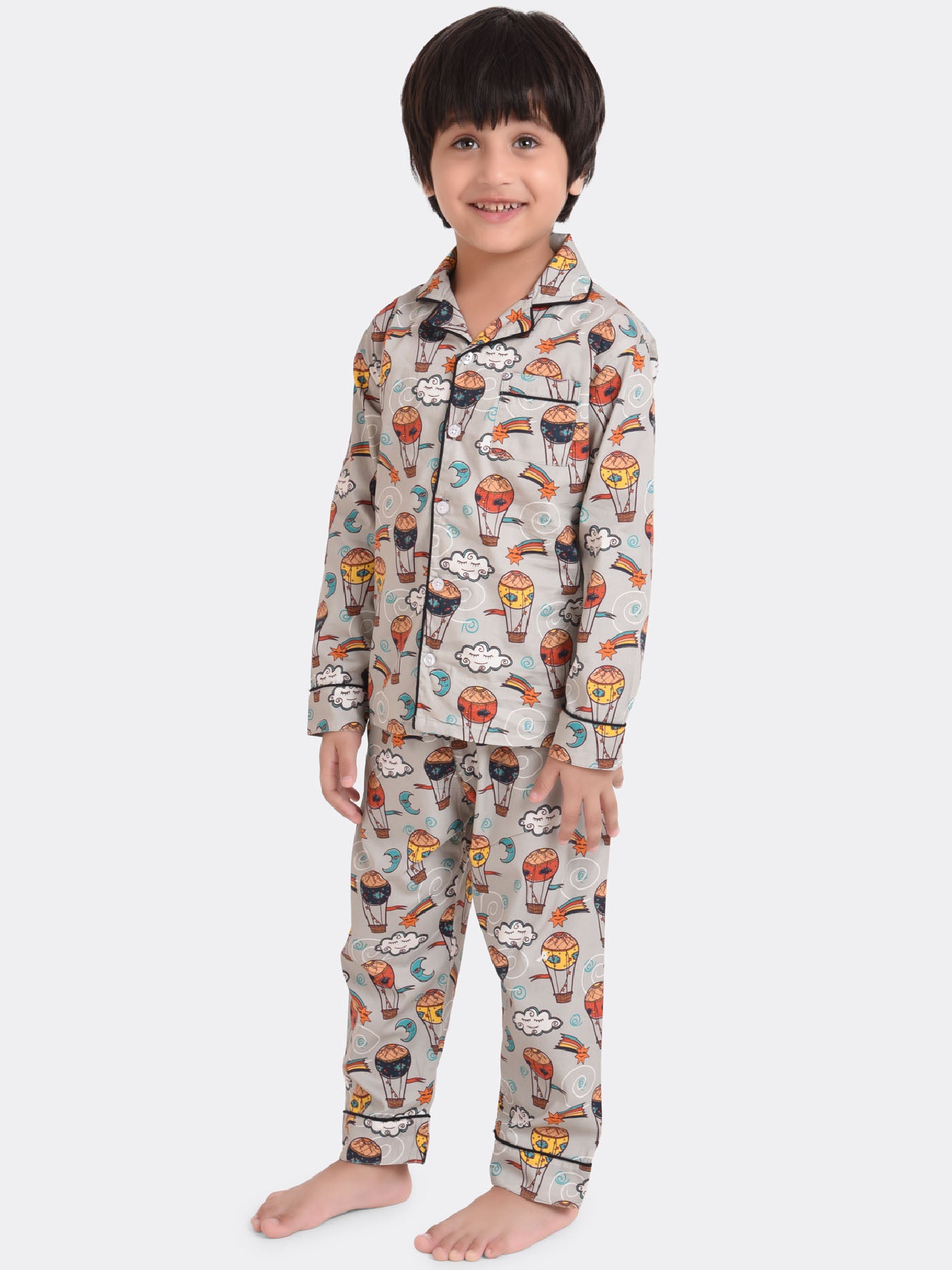 Sky Balloon Grey Printed Nightsuit Set