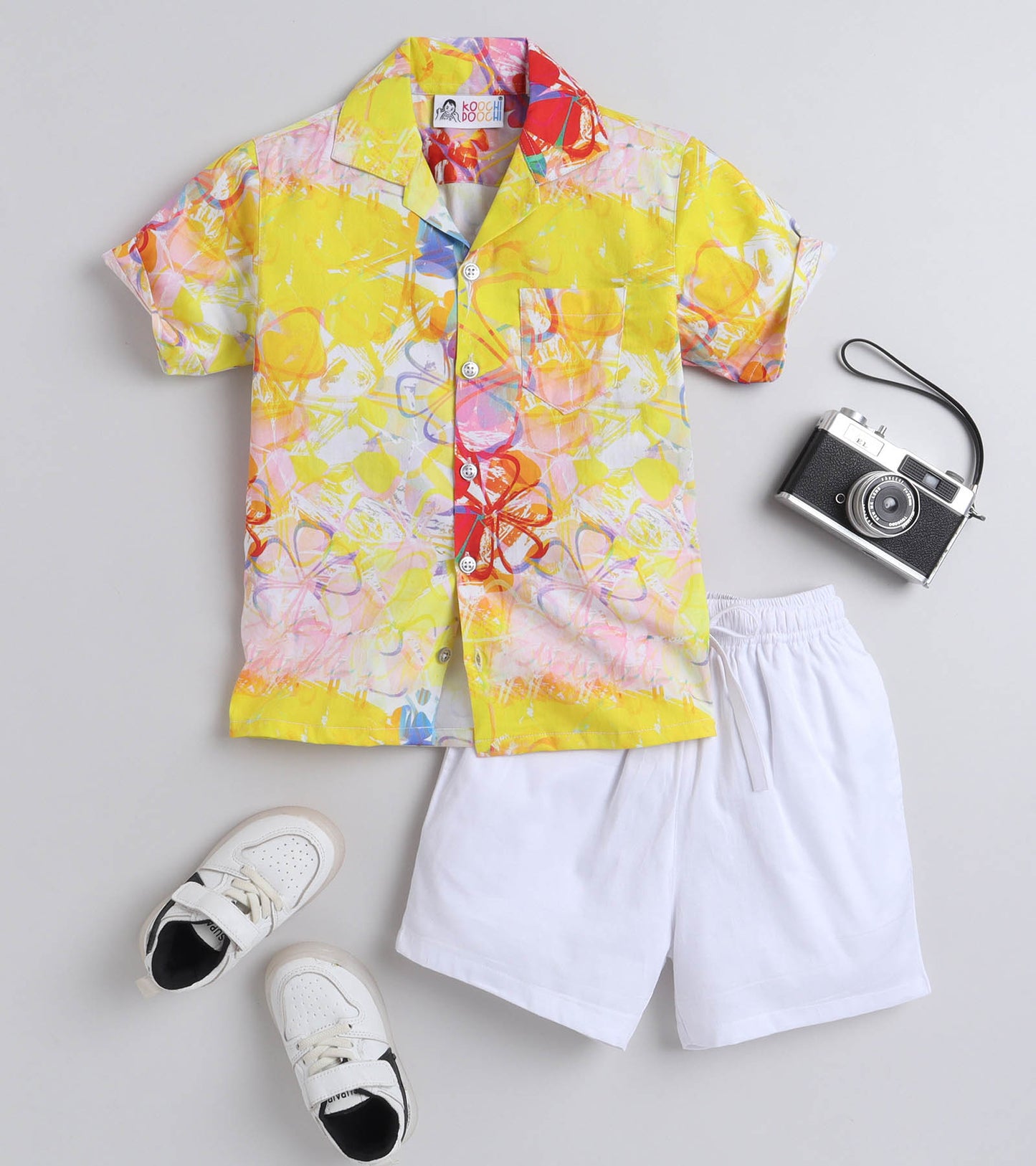 Stencil floral Digital printed Shirt with White solid Shorts
