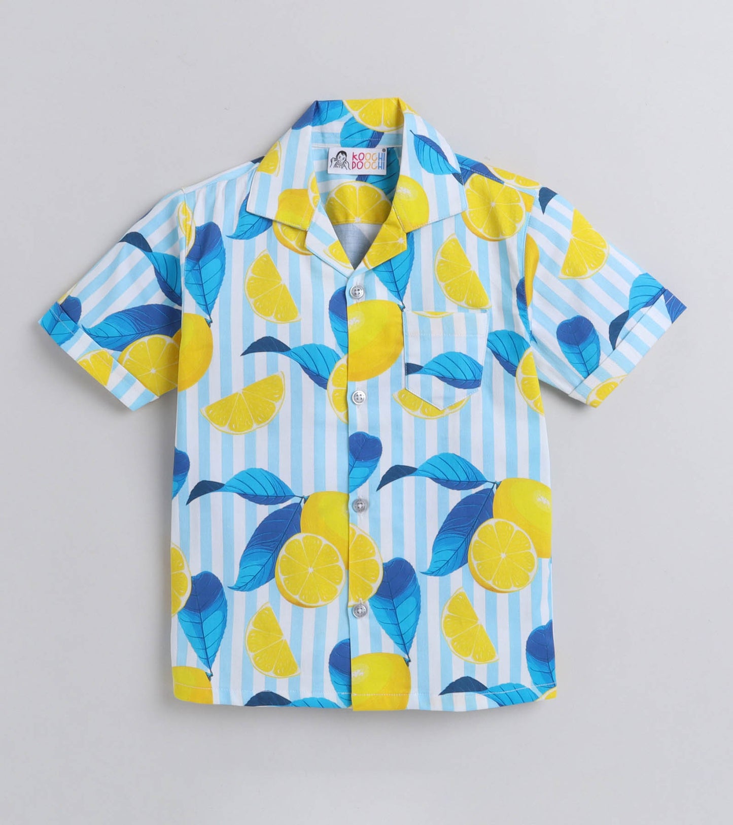 Striped Lemon Digital printed Shirt with Blue solid Shorts
