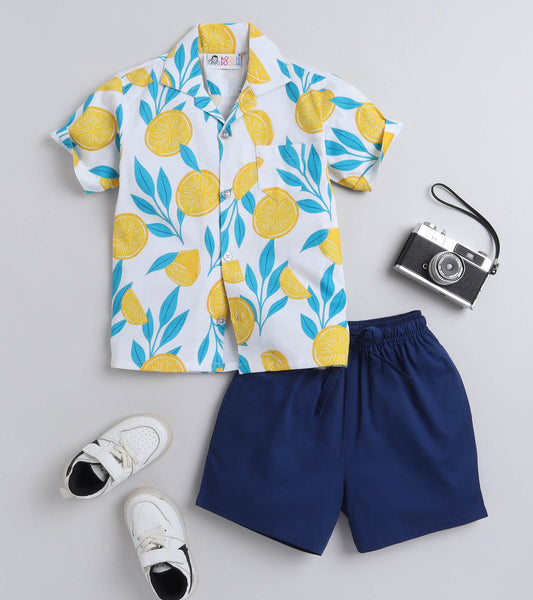 Sweet Lime Digital printed Shirt with Blue solid Shorts