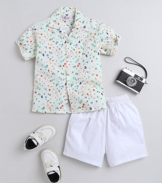 Tiny Dots Digital printed Shirt with White solid Shorts