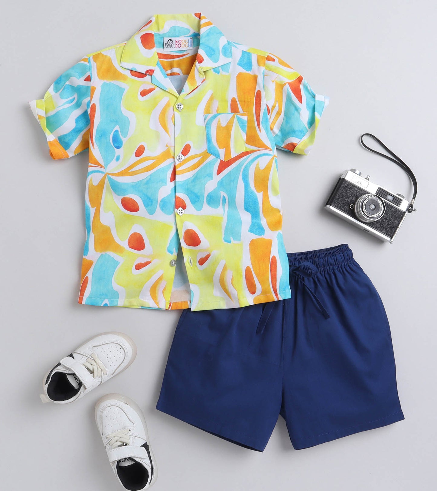 Water colour Digital printed Shirt with Blue solid Shorts