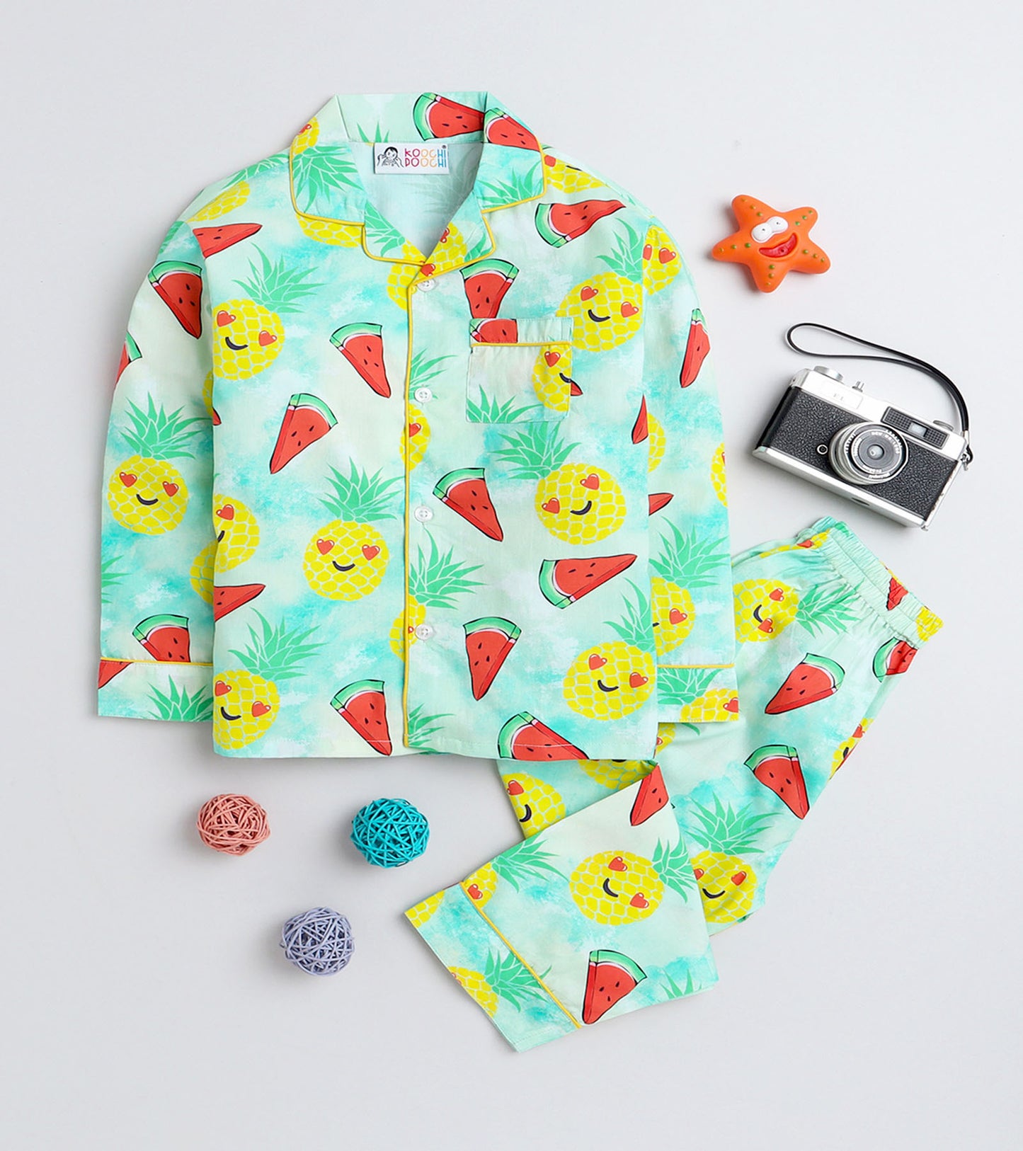 Watermelons and Smiley Pineapple Printed Night Suit Set