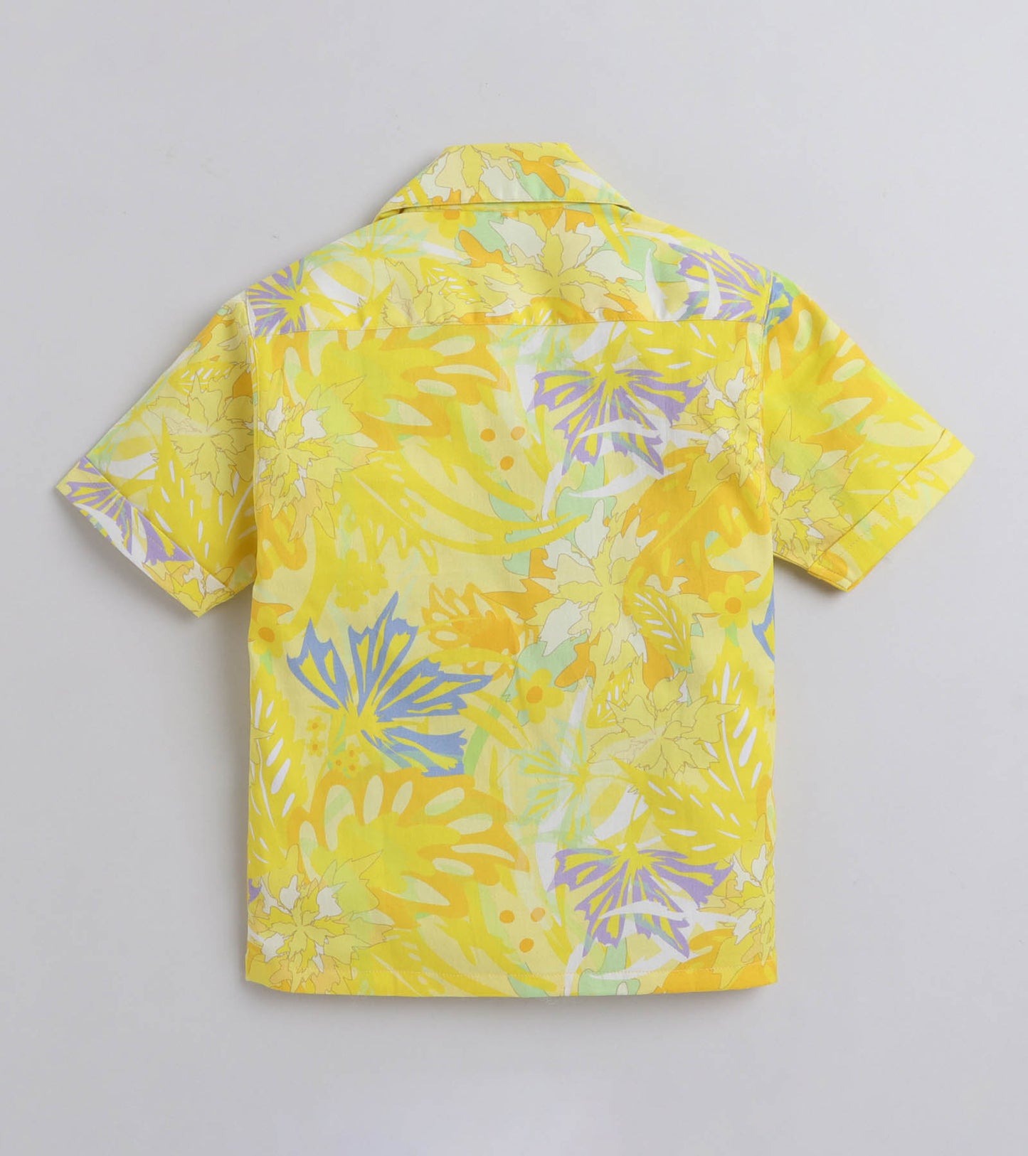 Yellow Leaf Digital printed Shirt with White solid Shorts