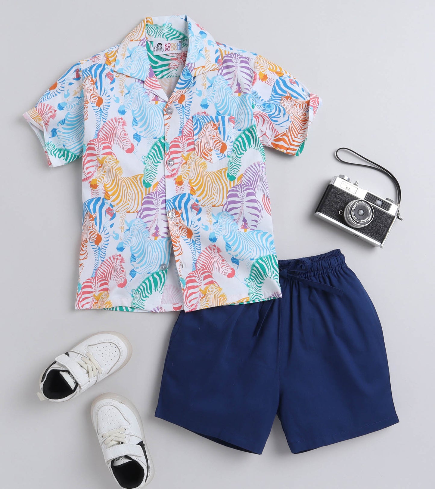Zebra Digital printed Shirt with Blue solid Shorts
