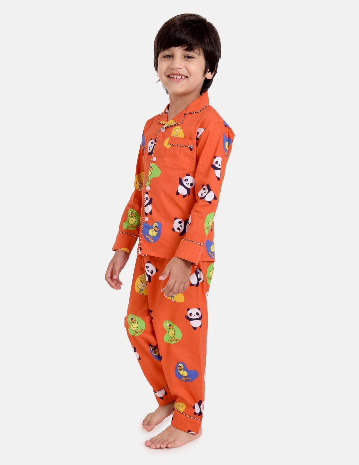 Cuteness In Orange Printed Night Suit Set