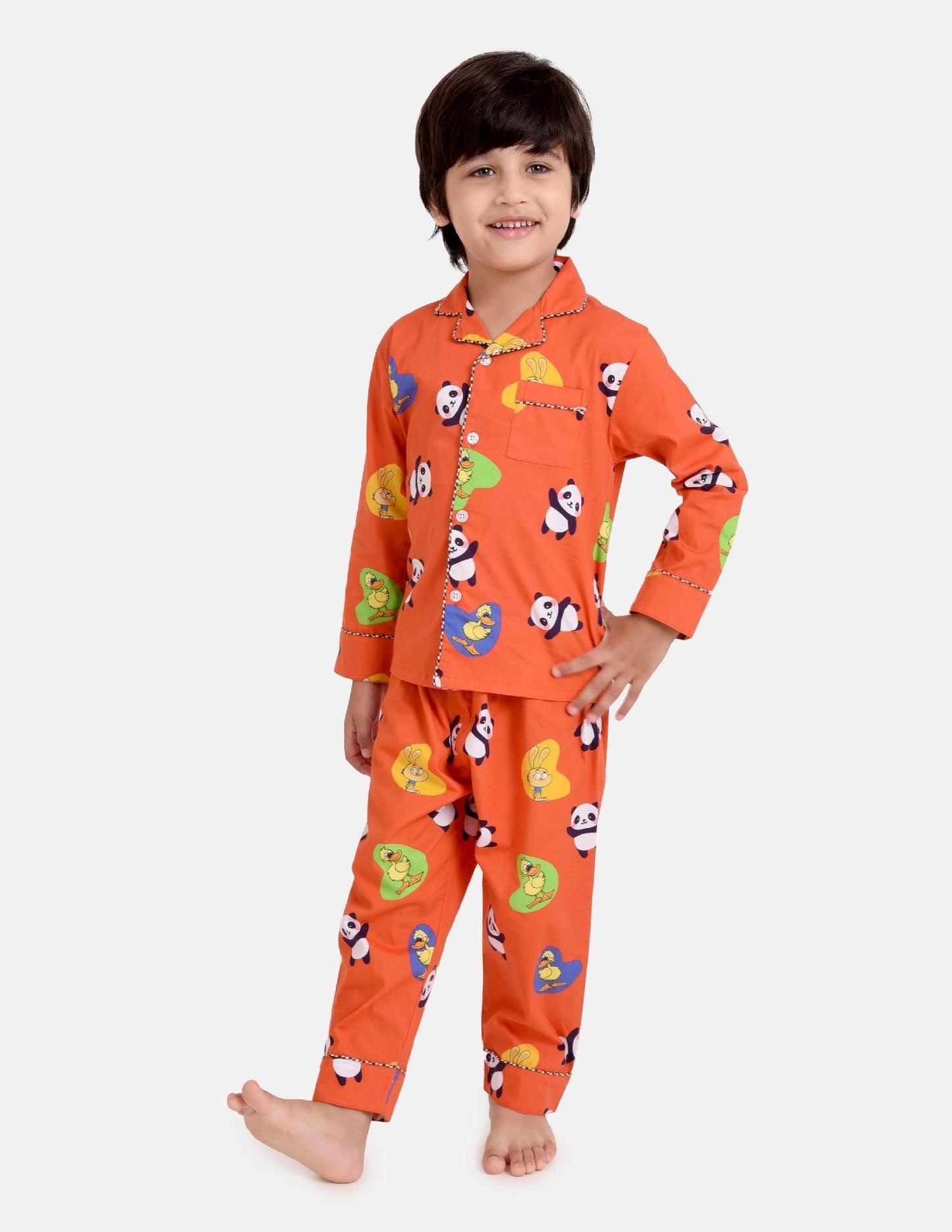 Cuteness In Orange Printed Night Suit Set
