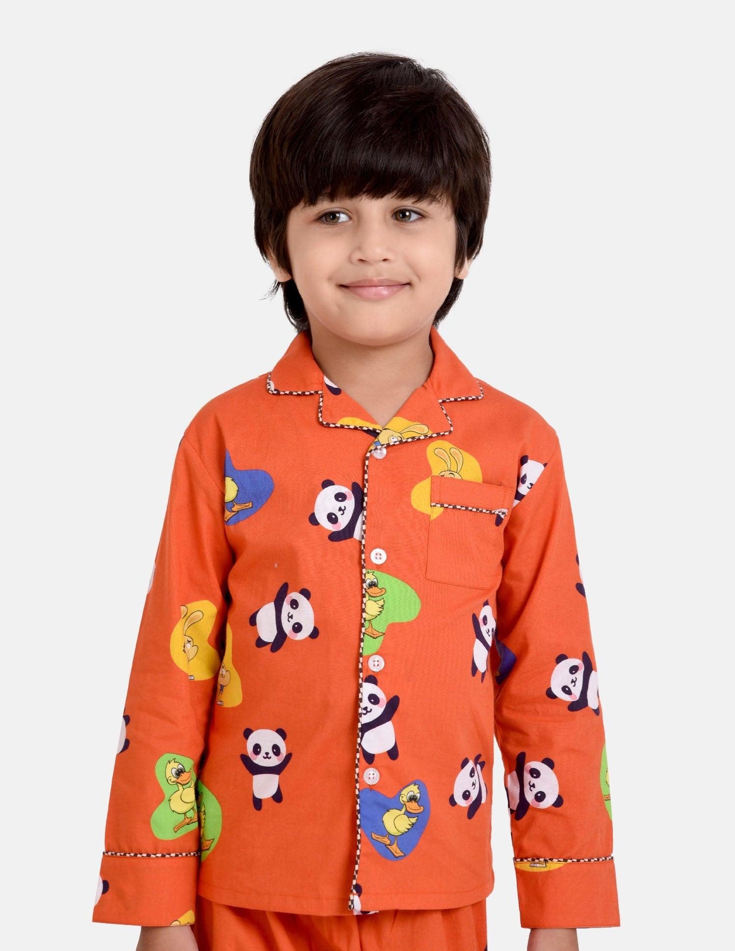Cuteness In Orange Printed Night Suit Set