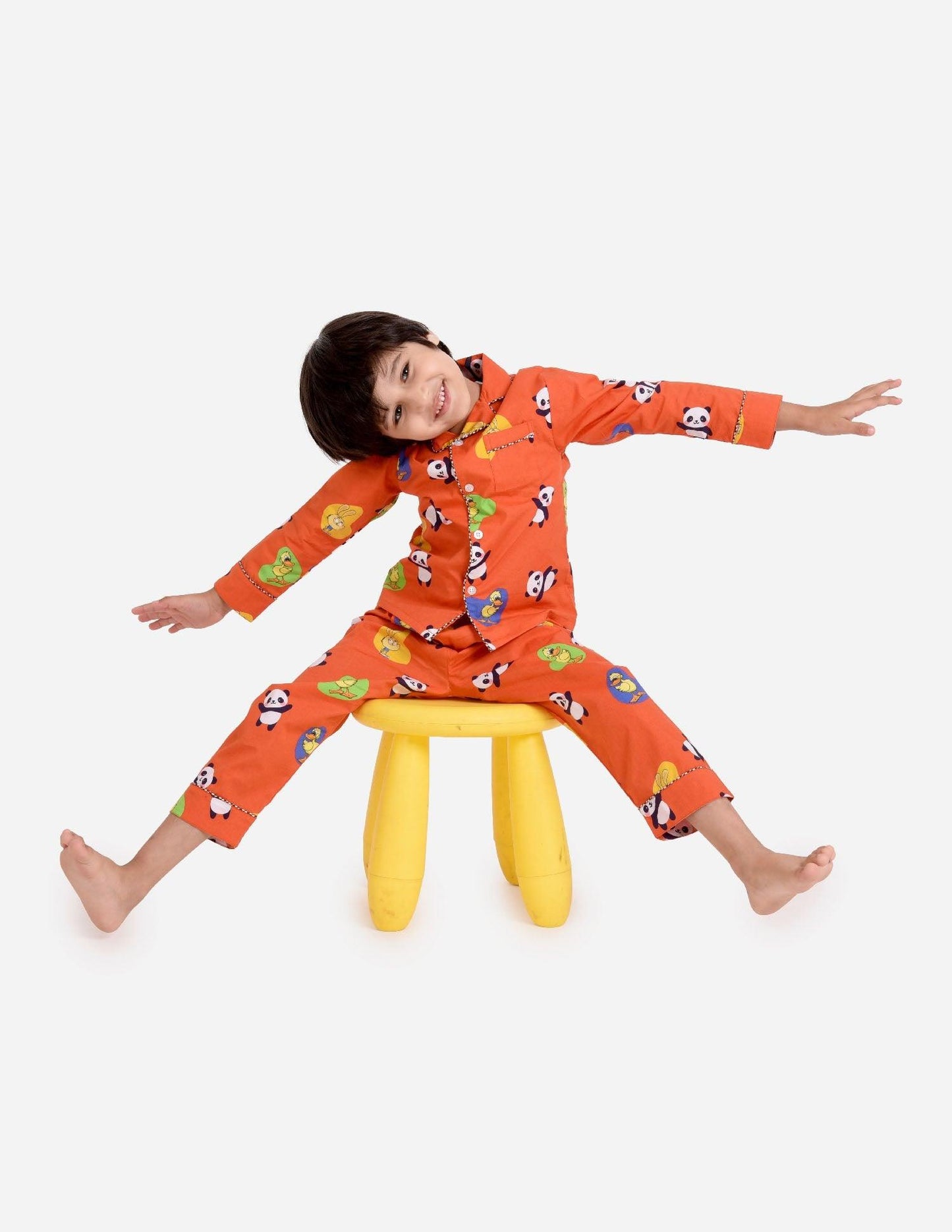 Cuteness In Orange Printed Night Suit Set