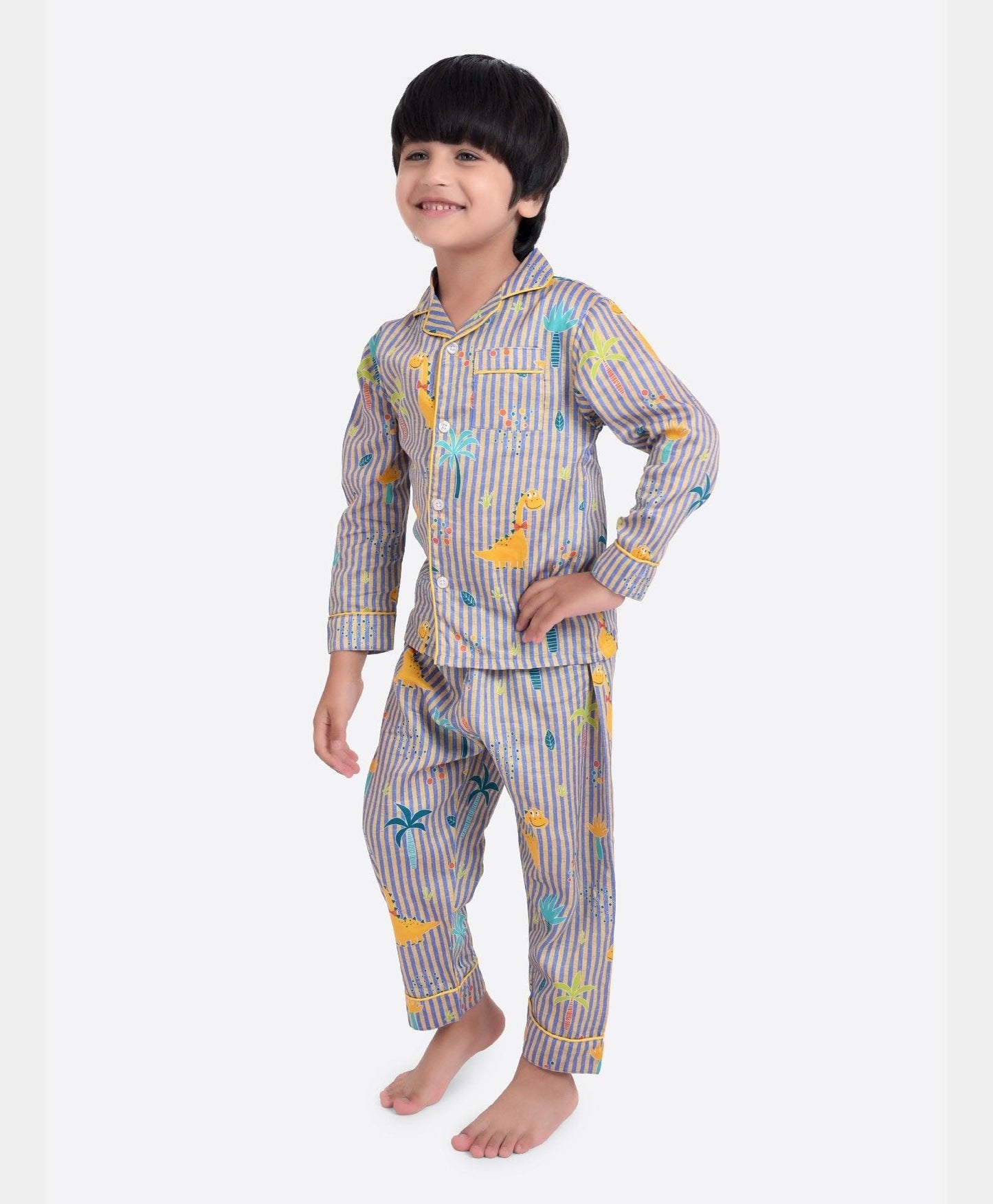 Dino Stripe Printed Night Suit Set