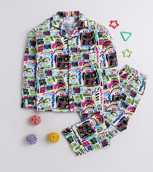 Doodled printed Nightsuit Set