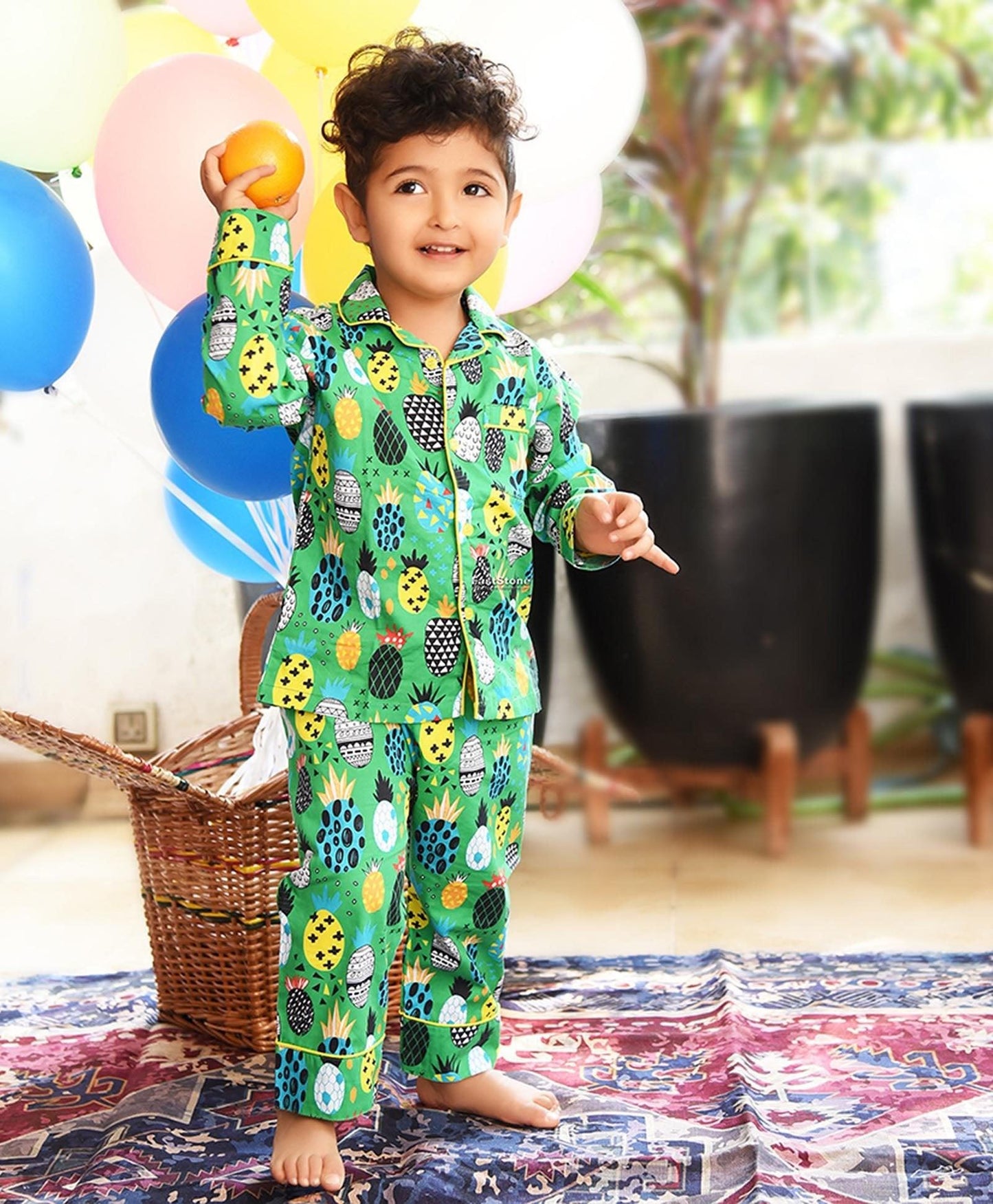 Green Pineapple Printed Night Suit Set