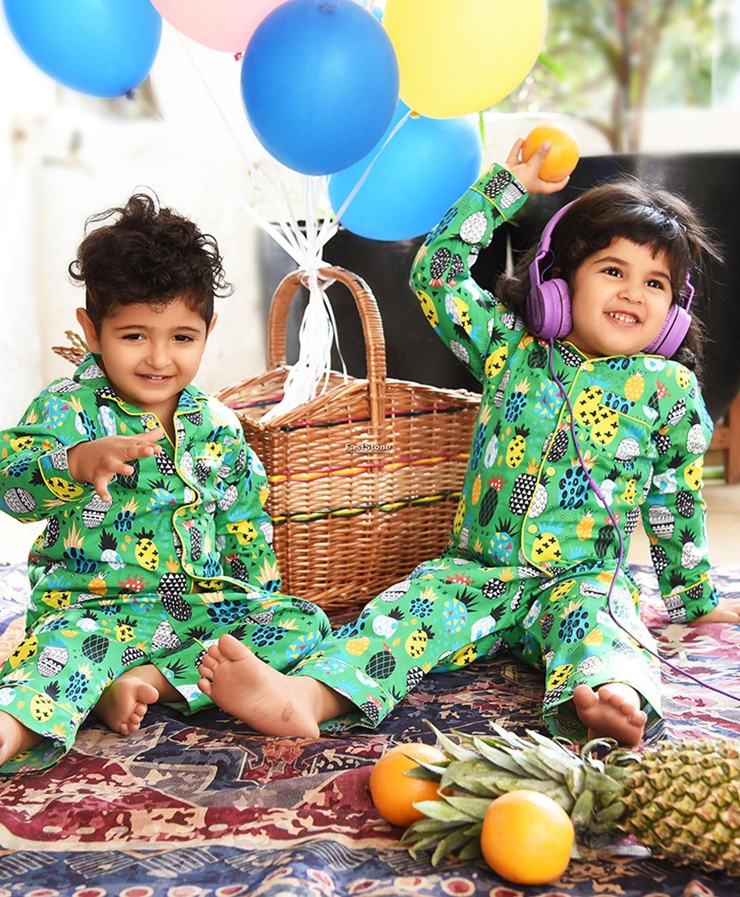 Green Pineapple Printed Night Suit Set