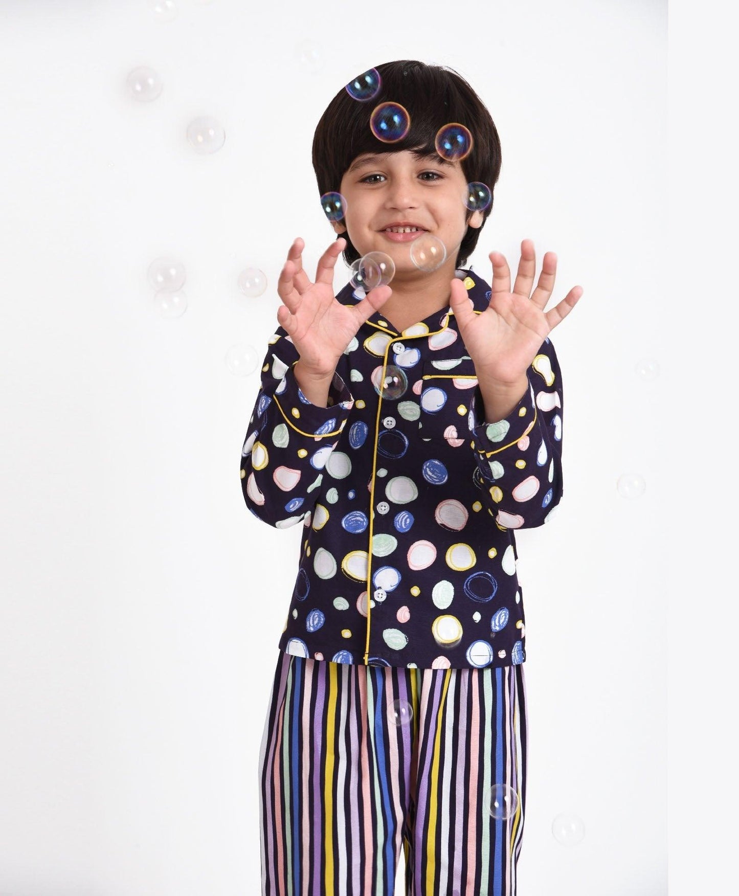 Polka Stripe Printed Nightsuit Set