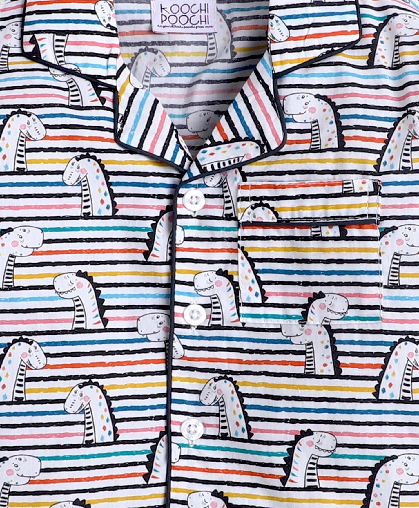 Stripped Dino Printed Night Suit Set