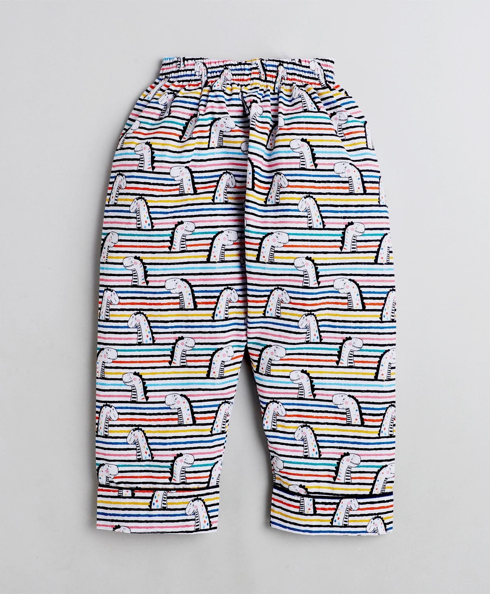 Stripped Dino Printed Night Suit Set