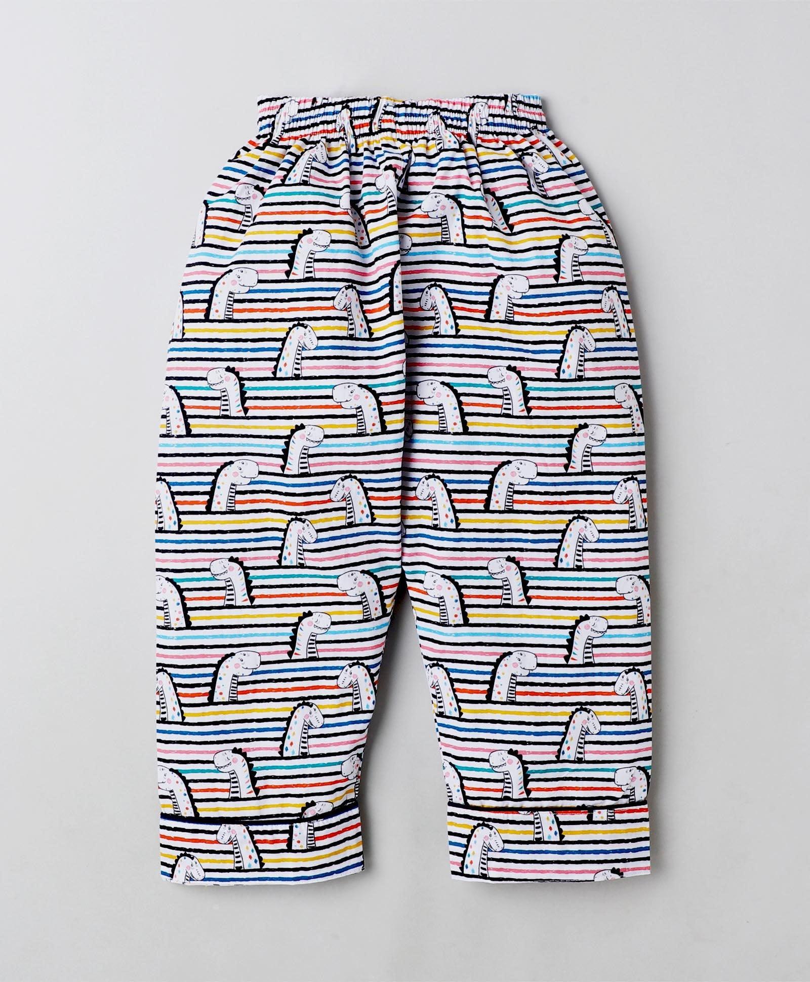 Stripped Dino Printed Night Suit Set