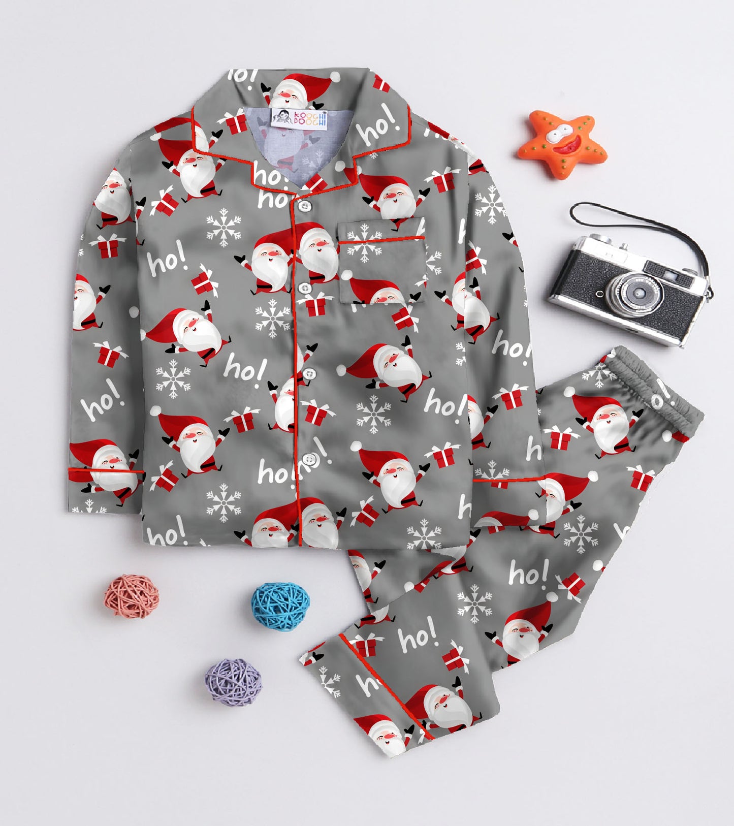 Christmas Theme Grey Santa Pure Cotton Printed Nightsuit Sets (Copy)