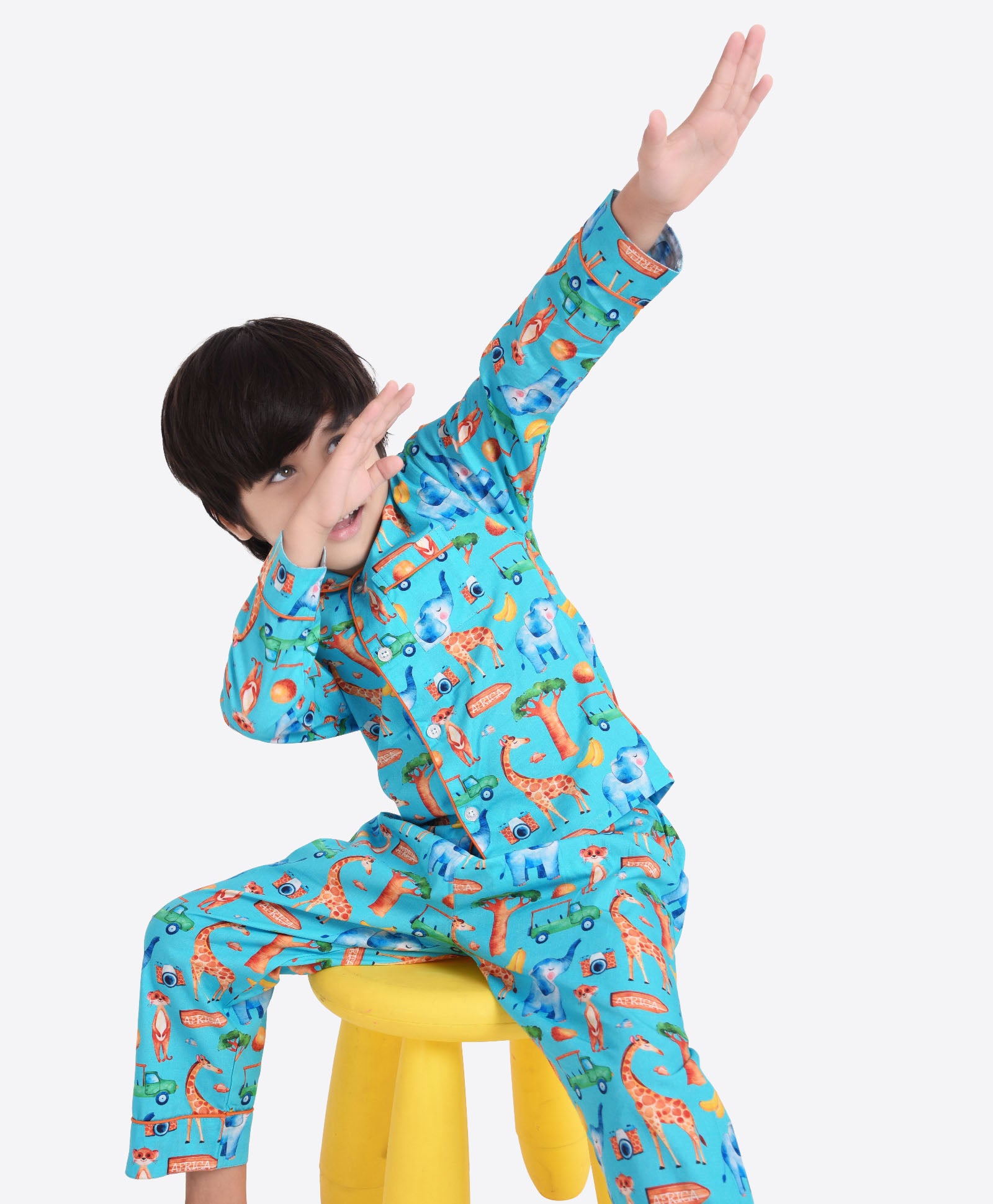 Blue Dinosaur Printed Night Suit For Boys | One Friday World