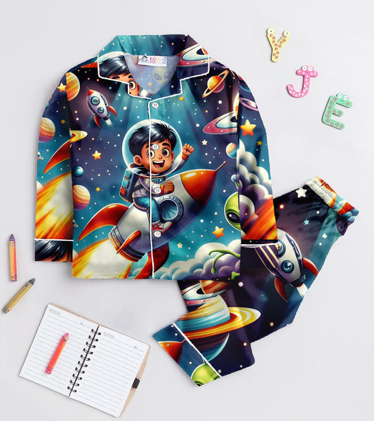 Astronaut Pure Cotton Printed Nightsuit Set