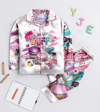 BFF Printed Girls Pure Cotton Nightsuit Set
