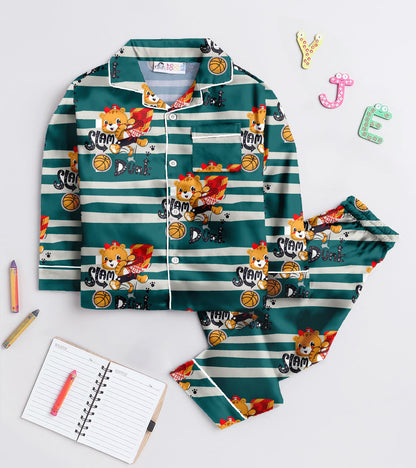 Basket Ball Play Pure Cotton Printed Nightsuit Set