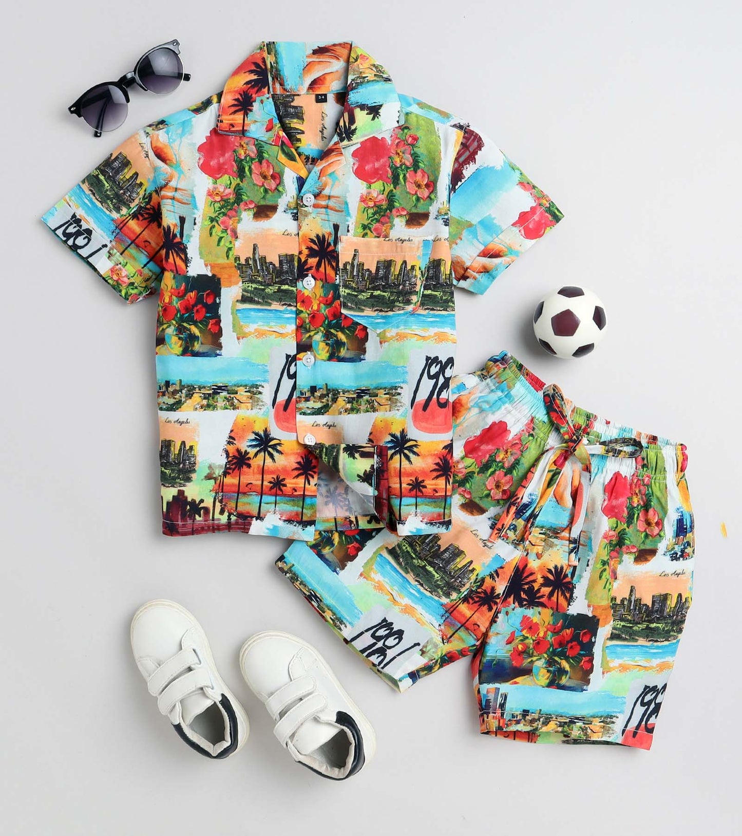 Beach postcard Printed Boys Co ord Set