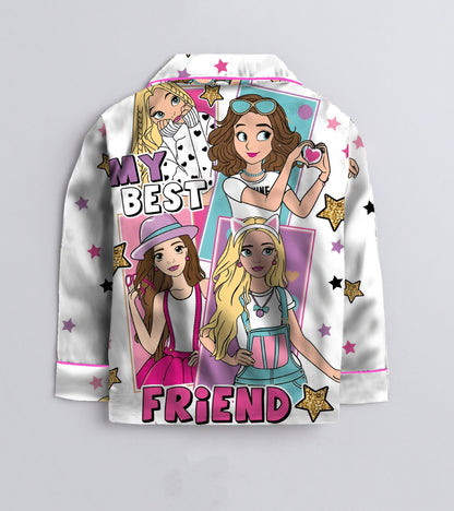 Best Friend Printed Girls Pure Cotton Nightsuit Set