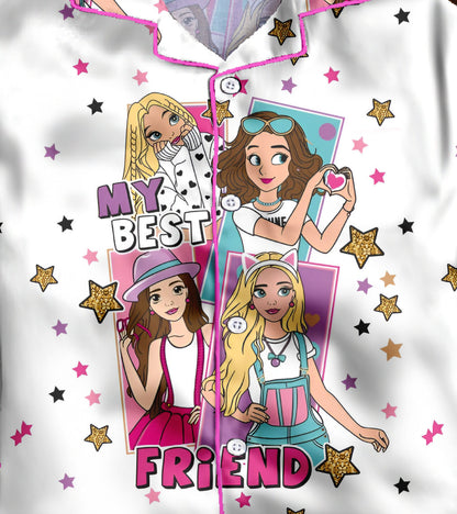 Best Friend Printed Girls Pure Cotton Nightsuit Set
