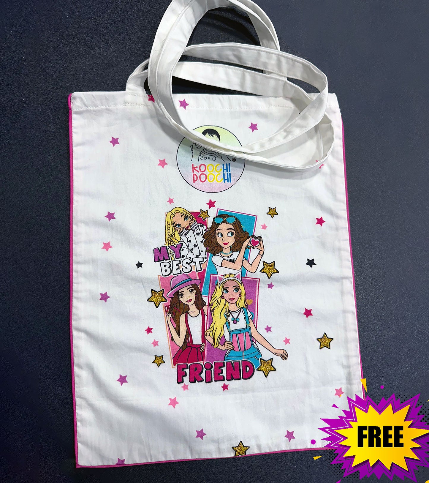 Best Friend Printed Girls Pure Cotton Nightsuit Set