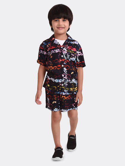 Black Floral Printed Cord Set for Boys