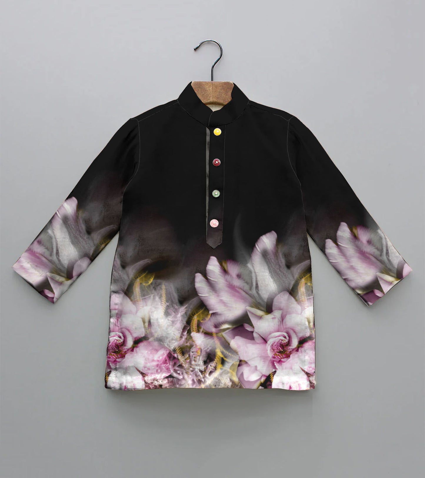 Black Ground Floral Printed Pure Cotton Kurta And Pyjama