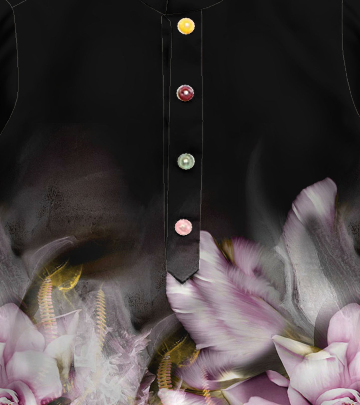 Black Ground Floral Printed Pure Cotton Kurta And Pyjama