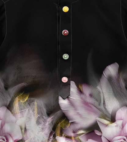 Black Ground Floral Printed Pure Cotton Kurta And Pyjama