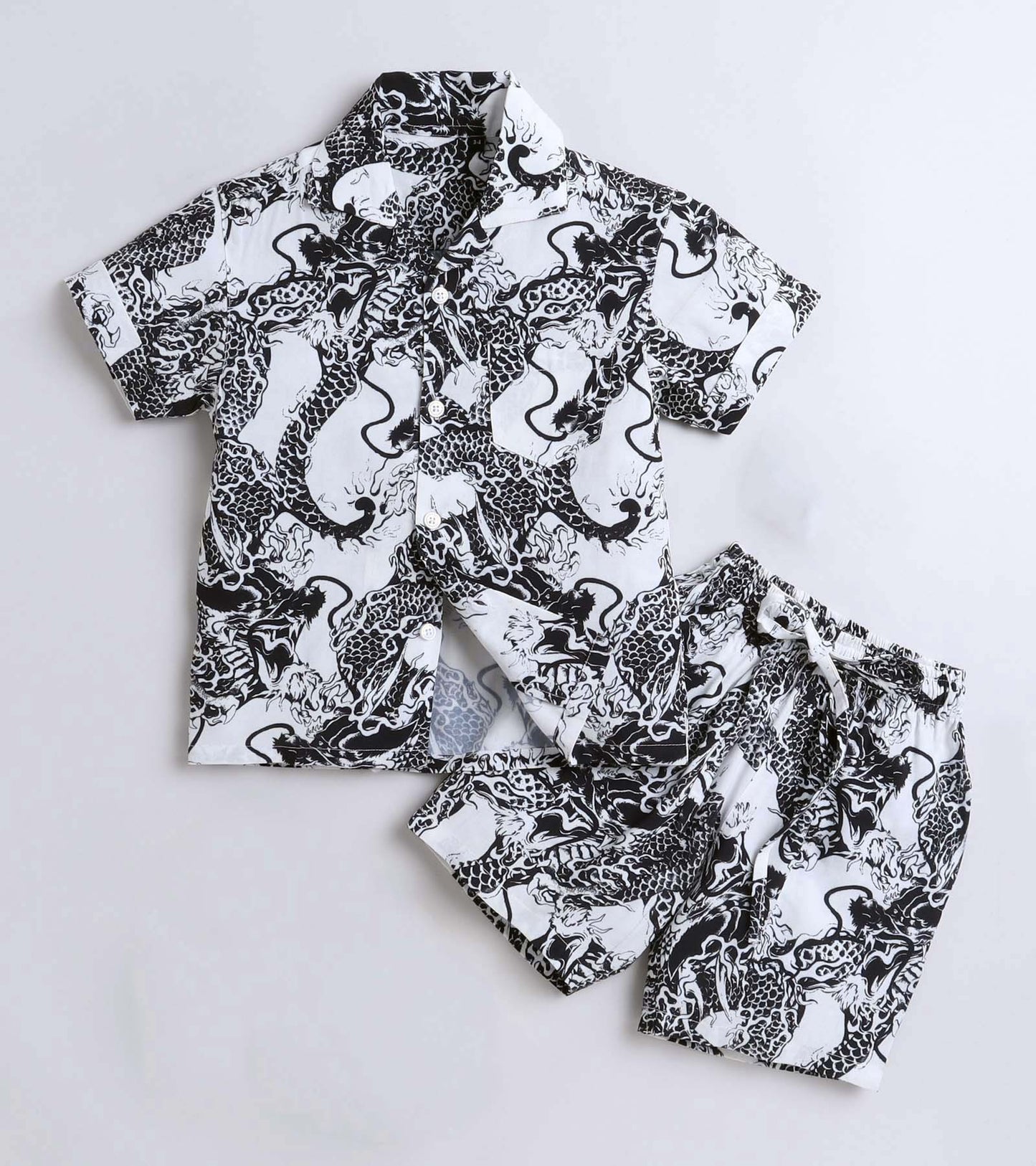 Black and White Tiger Printed Boys Co ord Set