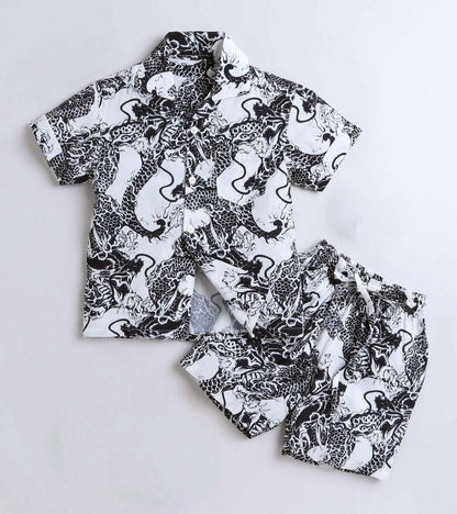 Black and White Tiger Printed Boys Co ord Set