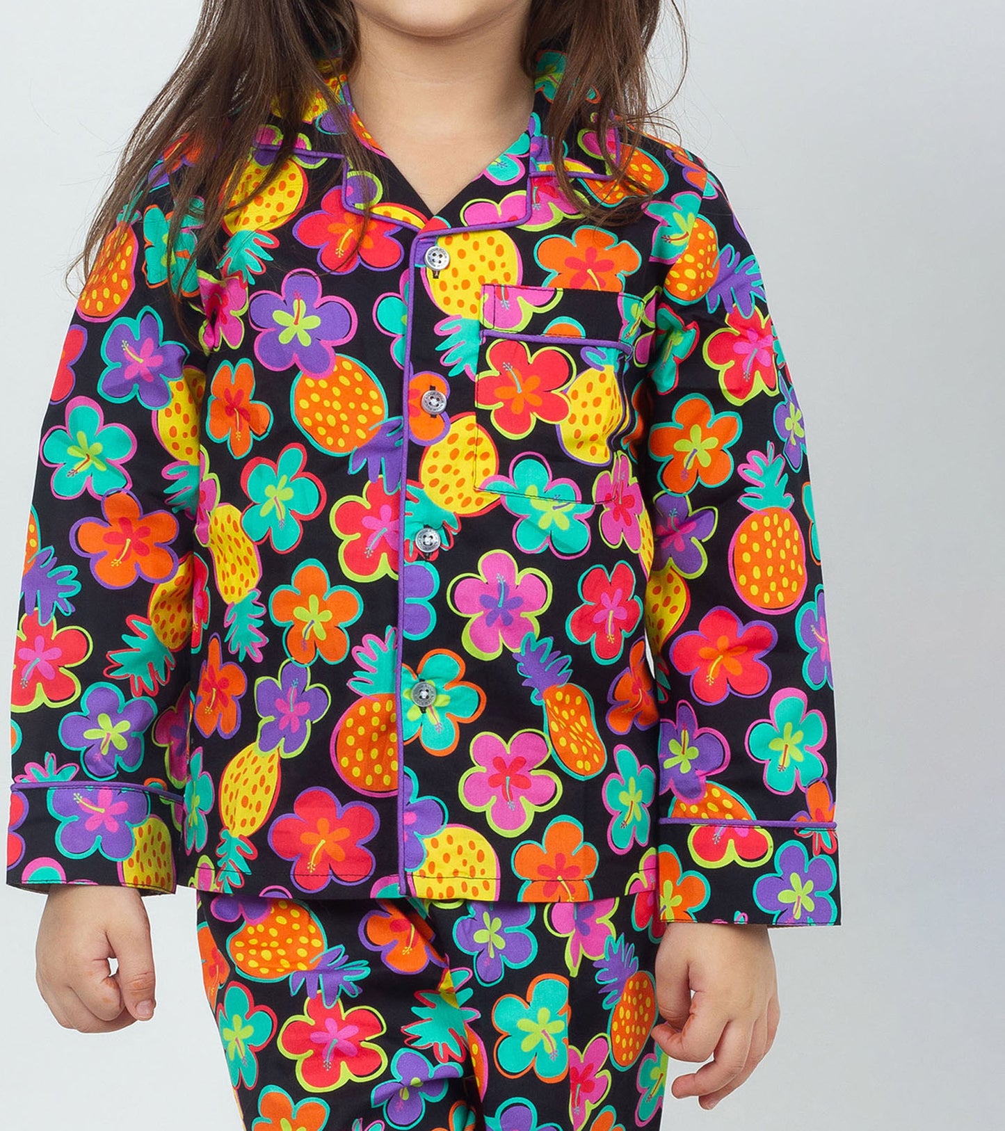 Black ground flowers Printed Girls Nightsuit Set