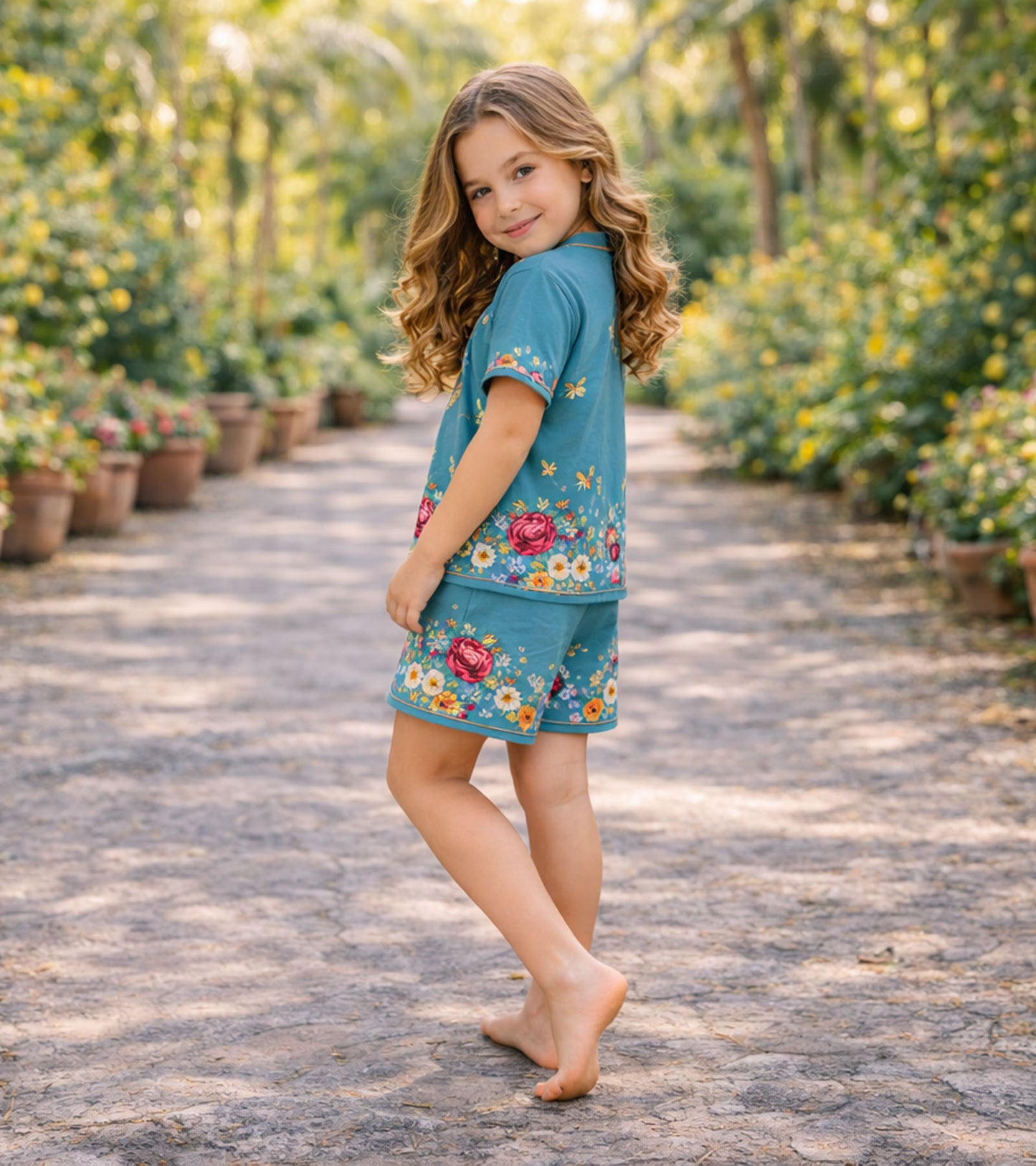 Blooming Garden Printed Girls Pure Cotton Half Nightsuit Set