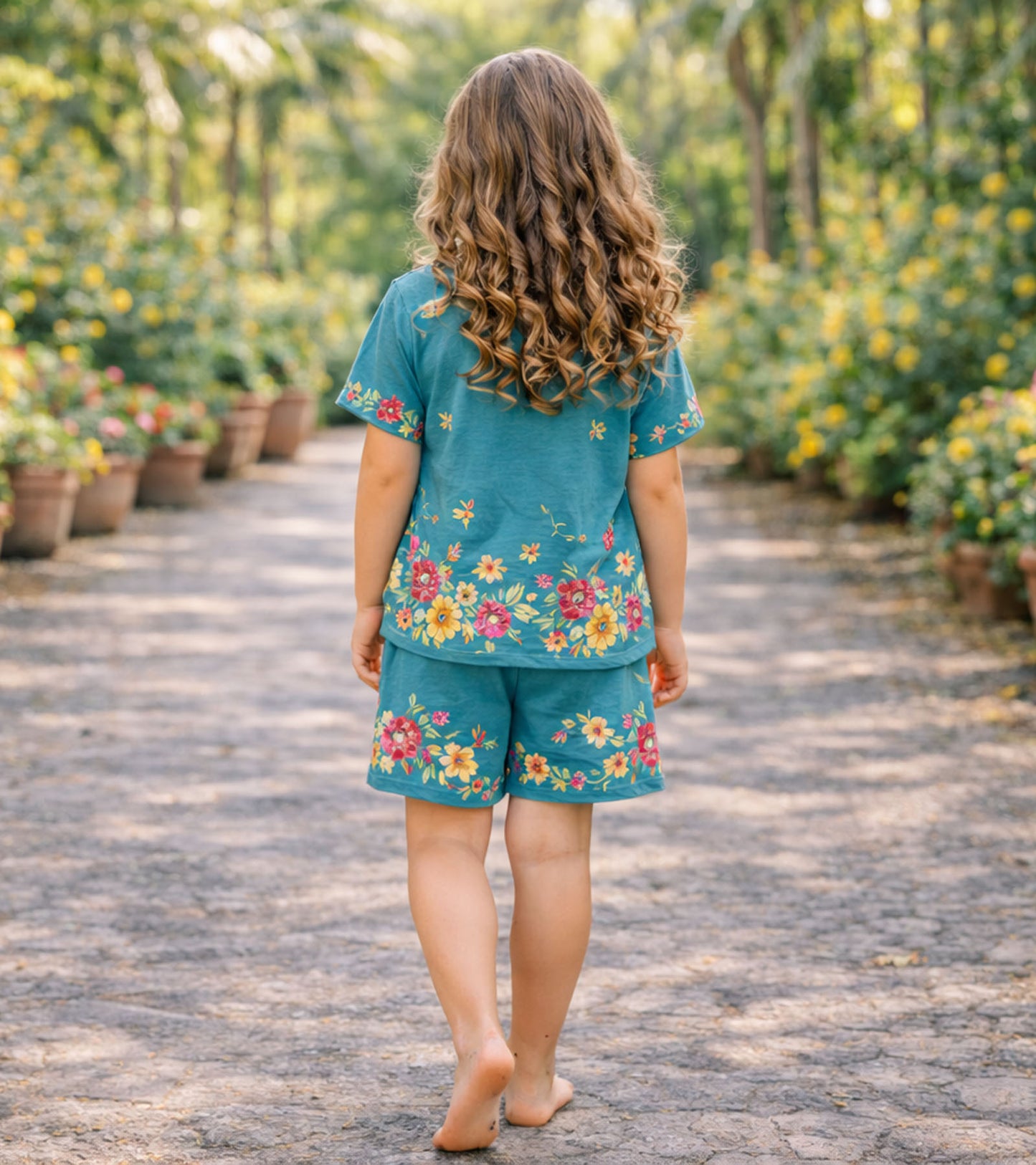 Blooming Garden Printed Girls Pure Cotton Half Nightsuit Set