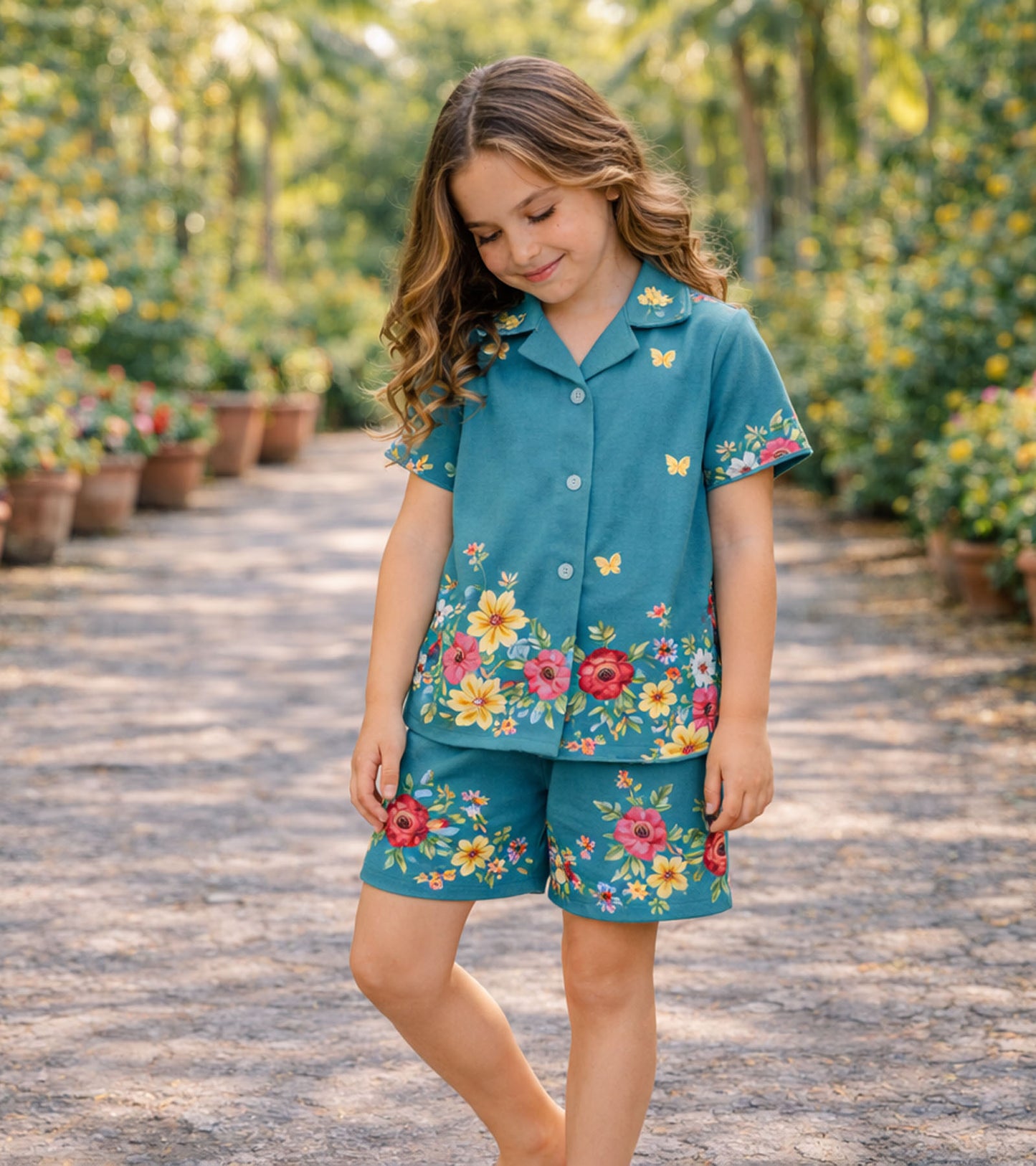 Blooming Garden Printed Girls Pure Cotton Half Nightsuit Set