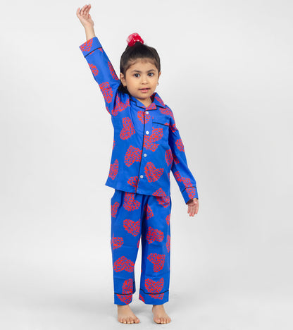 Love Art Blue Printed Girls Nightsuit Set