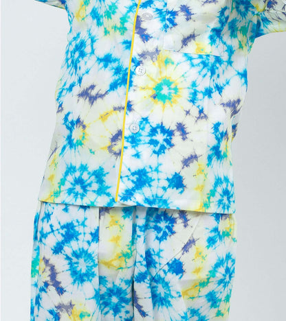 Blue Tie Dye Printed Girls Nightsuit Set