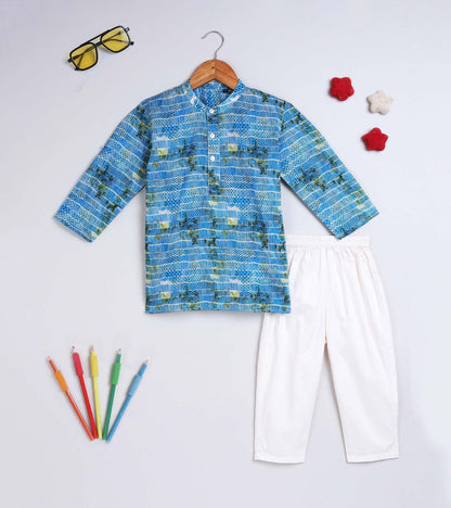 Boys Blue Abstract Printed Kurta Set