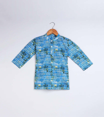 Boys Blue Abstract Printed Kurta Set