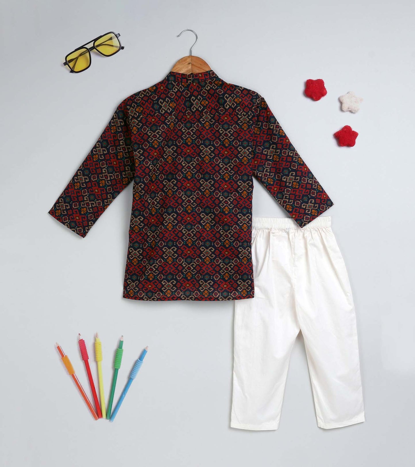 Boys Dark Ikat Printed Kurta Set