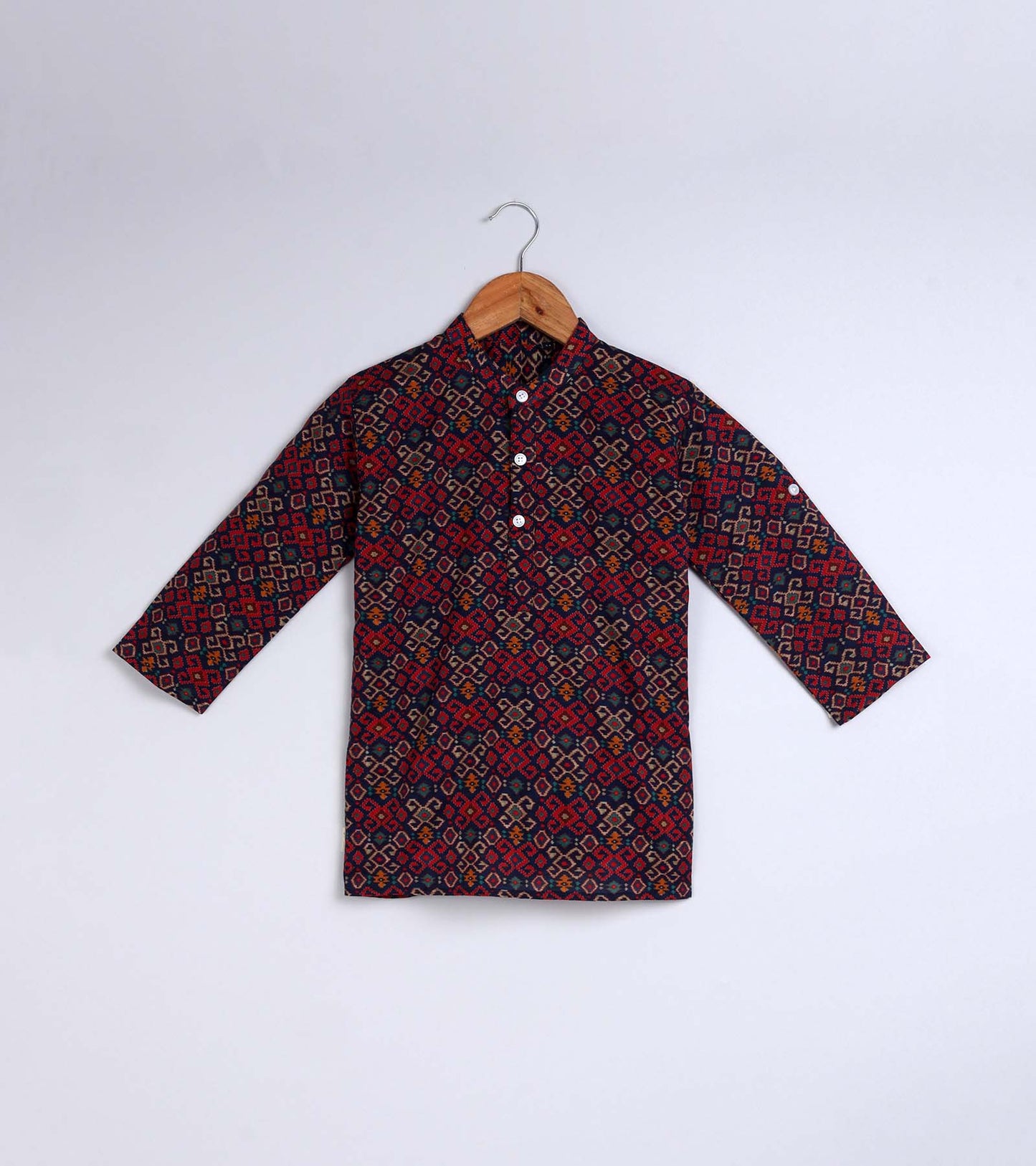 Boys Dark Ikat Printed Kurta Set