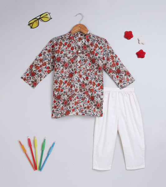 Boys Ethnic Floral Printed Kurta Set